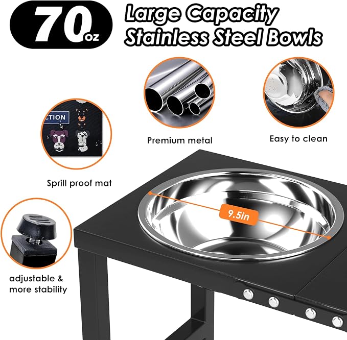 ADENGL Metal Elevated Dog Bowl for Large  Raised Bowl Stand with Sprill Proof Mat and 2000ML Pet Bowls, Food & Water Bowls 16" Tall Dog Feeder for Large Breed - Image 3