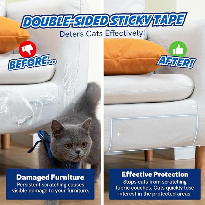 2 Rolls Cat Scratch Furniture Protector Tape – Double-Sided Sticky Training (4" x 20ft Each) – Anti-Scratch Sofa & Couch Guard – Clear, Easy to Apply & Remove – Not for Leather, Velvet, Microfiber - Image 2