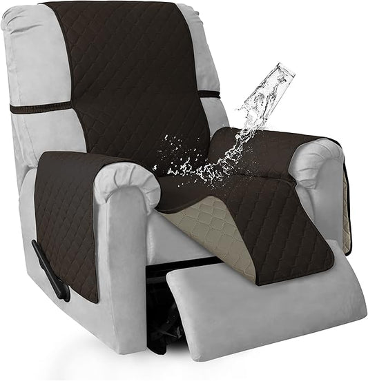 ISSUNTEX Double Protection 100% Waterproof Recliner Covers for Living Room, Reversible Furniture Protector Recliner Couch Sofa Slipcover for Dogs, Pets, Kids (Recliner, Chocolate/Beige) by ISSUNTEX