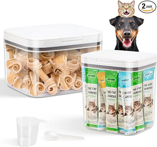 TBMax 2 Pack Large Dog Treat Container Bins 2 Qt + 3 Qt with One-Press Flip-up Lid, Airtight Pet Dog Cat Treat Jar for Countertop, Pet Biscuit Canister Cookie Holder by TBMax