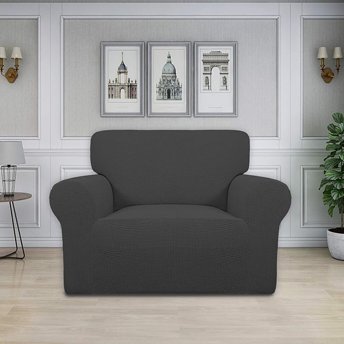 Easy-Going Stretch Oversized Chair Slipcover with Arm Washable Dark Gray | 1-Piece Large chair covers armchair Furniture Protector for Living Room chair and a half cover Soft For Kids, Pet. - Image 2