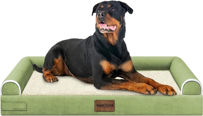 NANUYA Orthopedic Dog Bed for XX-Large Dogs, 44 x 34 Inch, Grass Green | Egg crate foam for joint support, 3-sided bolster pet sofa, waterproof lining, washable cover, and non-skid base by Nanuya