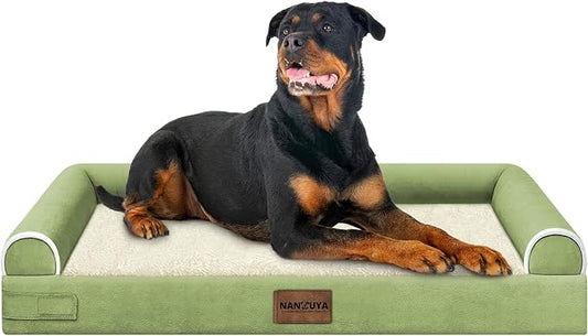 NANUYA Orthopedic Dog Bed for XX-Large Dogs, 44 x 34 Inch, Grass Green | Egg crate foam for joint support, 3-sided bolster pet sofa, waterproof lining, washable cover, and non-skid base by Nanuya