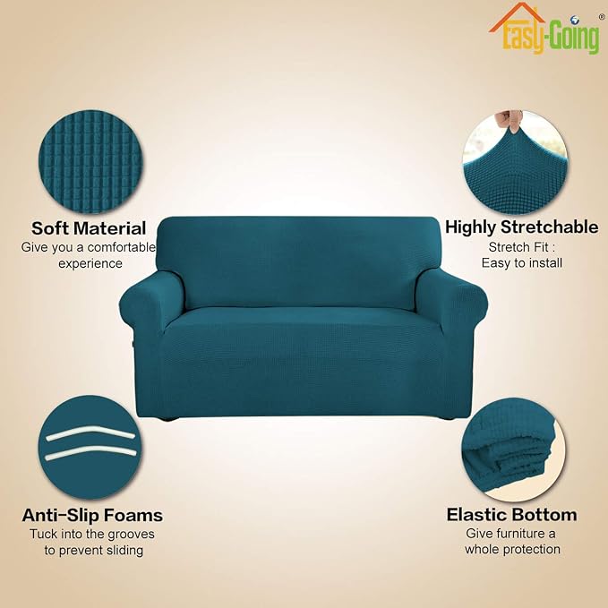 Easy-Going Stretch Oversized Sofa Couch Slipcover Washable Peacock Blue | 1-Piece Extra large Sofa Cover Furniture Protector Couch Soft with Bottom for Kids, Polyester Spandex Jacquard - Image 3