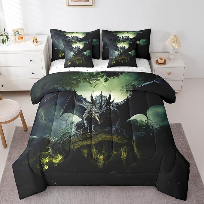 Erosebridal 7Pcs Bedding Sets Dinosaur Comforter Sets Bed in a Bag 3D Wild Dinoasur Comforter with Sheets for Children Boy Girl Teen Kids Bedroom,King 7Pcs - Image 3