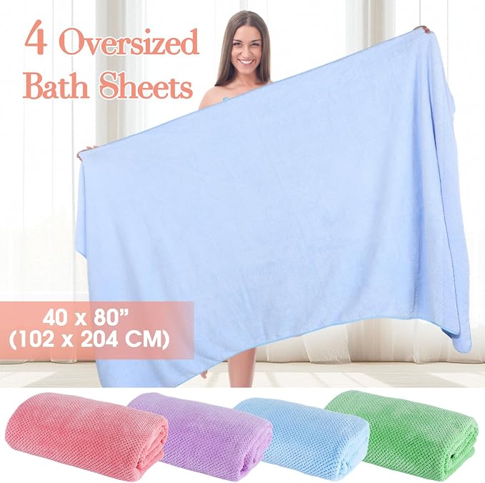 Newwiee 4 Pcs Oversized Bath Towel 40'' x 80'' Bath Sheet,Bright Colors | Fluffy Microfiber Quick Dry, Extra Large Bathroom Towel, Soft Absorbent Adult Shower Sheet, Fall Halloween Decor, Spa Beach - Image 2