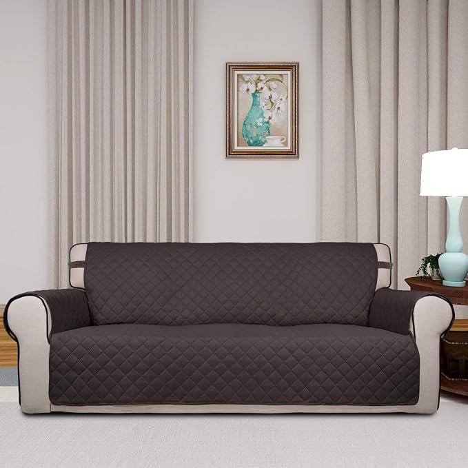 PureFit Reversible Quilted Sofa Cover, Water Resistant Slipcover Furniture Protector, Washable Couch Cover with Non Slip Foam and Elastic Straps for Kids, Pets (X Large, Chocolate/Chocolate) | Chocolate/Chocolate, Water Resistant Couch Protector, Washa... - Image 2