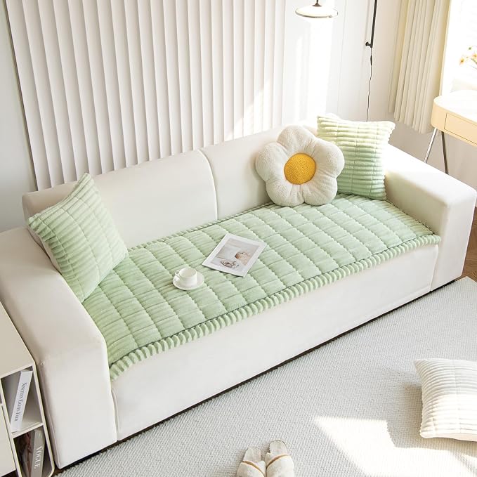 Faux Fur Plush Dog Couch Cover 3D Stripe Fuzzy Sofa Cover Non-Slip Fluffy Dog Bed Cover Pet Blanket Sofa Couch Furniture Protector for Puppy Large Dog Cat (Green,31"x31") - Image 3