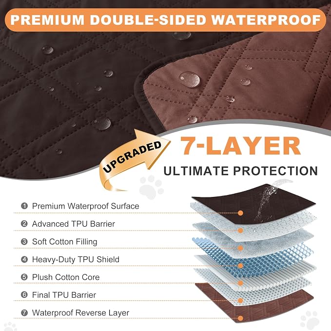 100% Waterproof Dog Bed Cover Pet Blanket(30"x30"),7-Layer Reversible Washable Sofa Couch for Furniture Car (Chocolate+Coffee) - Image 2