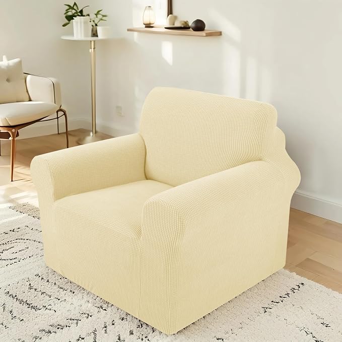 Stretch Recliner Chair Cover for Armchair, Small, Beige | Chair Covers For Living Room, Furniture Protector With Non Skid Foam, Elastic Bottom, Slipcovers For Kids, Dogs by LuxshareHome