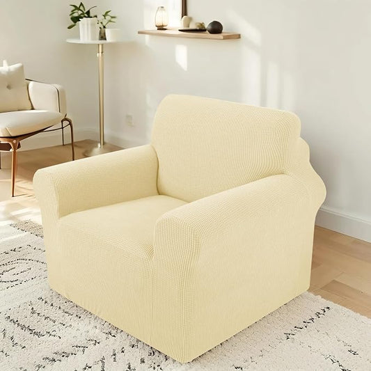 Stretch Recliner Chair Cover for Armchair, Small, Beige | Chair Covers For Living Room, Furniture Protector With Non Skid Foam, Elastic Bottom, Slipcovers For Kids, Dogs by LuxshareHome