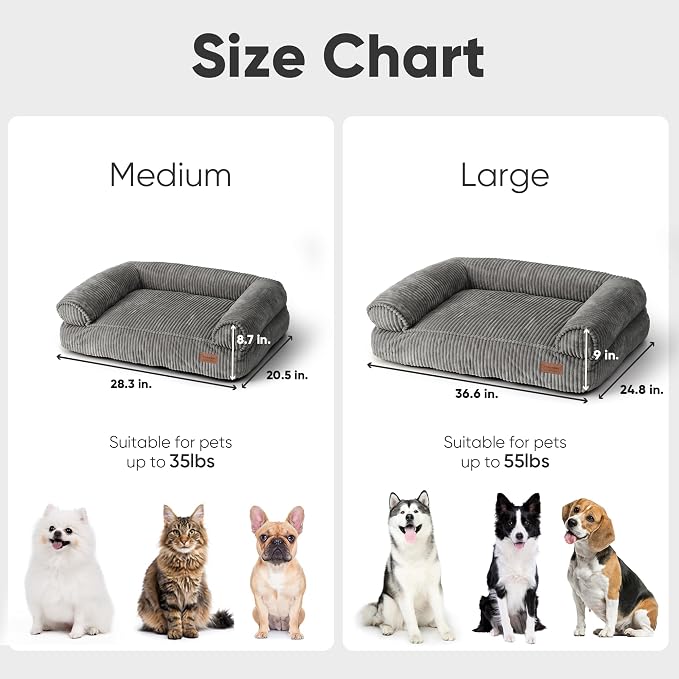 FUKUMARU Dog Couch Bed, Corduroy Cozy Cat Bed, Waterproof, Washable Cover | 28in Orthopedic Dog Beds Sofa for Small Dogs and Large Cats, Cute Warm Cotton Pet Sofa - Image 6