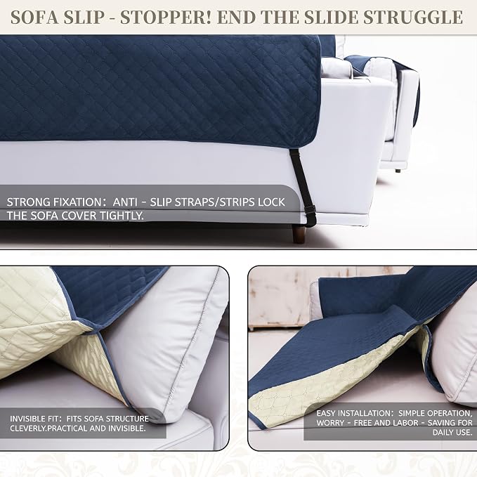 Sectional Couch Covers for Dogs 100% Waterproof Corner L Shaped Sofa Cover Pet Friendly Velvet Washable Anti Slip L Shape Modular Sofa Slipcover Protector with Pockets (Navy Blue, Small) - Image 5
