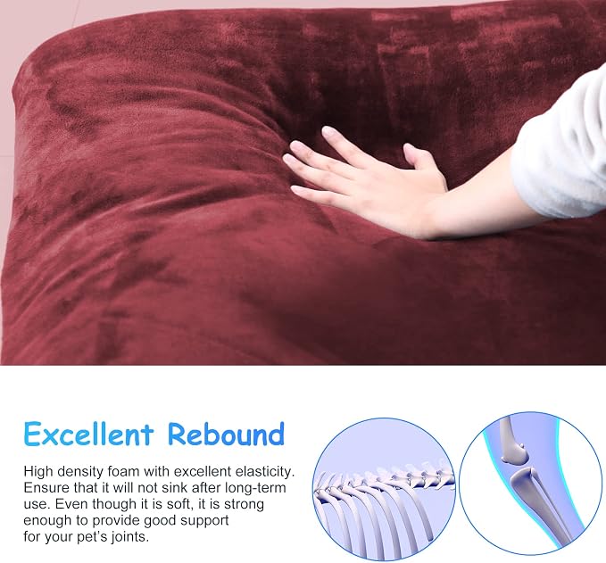 Magic Dog Super Soft Extra Large Dog Bed, 47 Inches Jumbo Orthopedic Foam Pet Beds with Anti Slip Bottom, Dog Sleeping Mattress with Removable and Washable Cover, Burgundy XL - Image 2