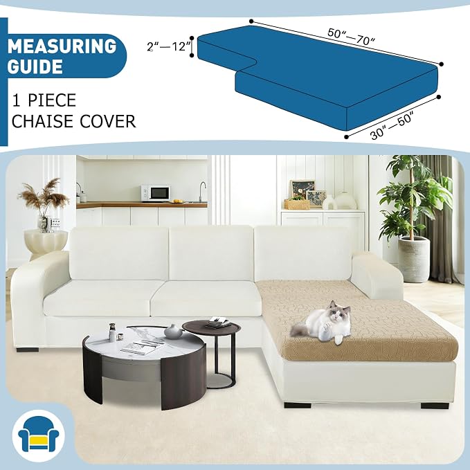 MAXIJIN Waterproof Chaise Cover Stretch Sectional Couch Covers for L Shaped Chaise Lounge Slipcovers with Elastic Bottom for Dogs Pets (1 Piece for Chaises or Sofa 3-Seater, Khaki) - Image 2