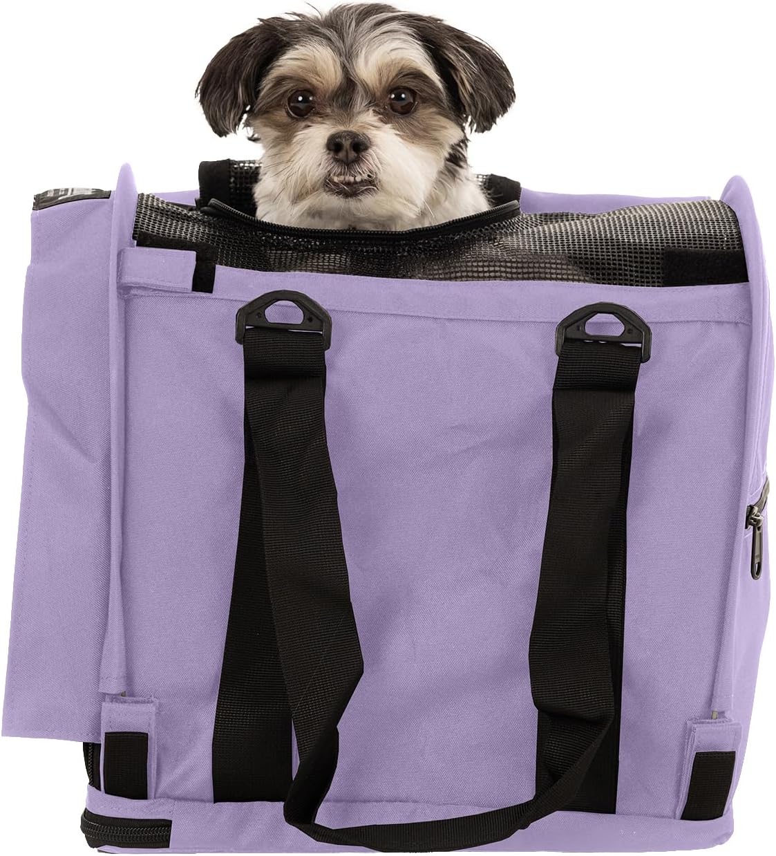 SturdiBag Pro 2.0 Pet Travel Carrier for Cats and Dogs | Soft Sided Pet Carrier Bag with Safety Clips and Seatbelt Straps for Airplane or Car Travel | Cube, Lavender
