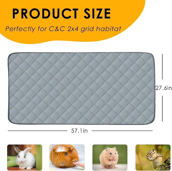 2 Pack Guinea Pig Cage Liners for C&C 2x4 Habitat Washable Guinea Pig Bedding Super Absorbent | Waterproof | Non Slip| Reusable Guinea Pig Pee Pads for Small Animals Cages - 57.1" x 27.6" - Image 2