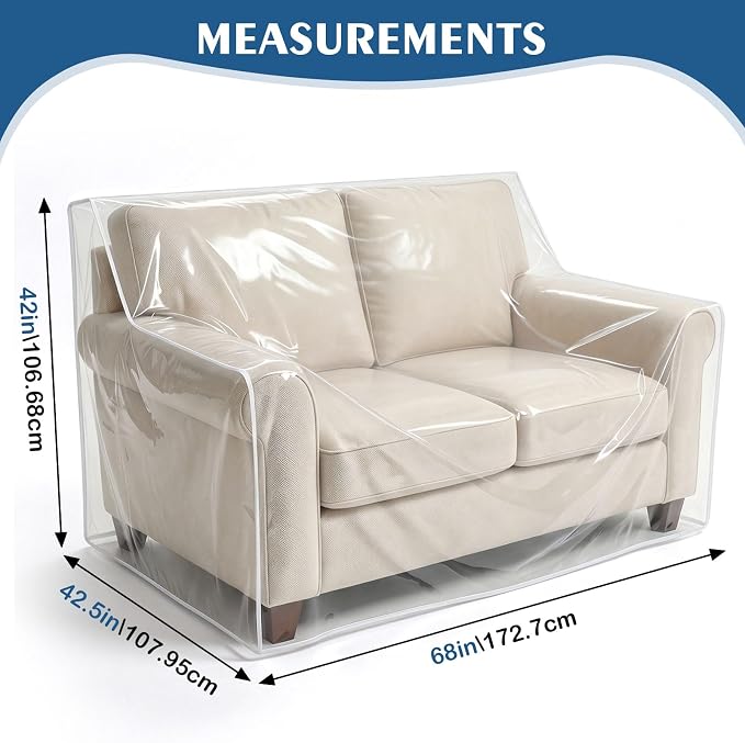 TAOCOCO Plastic Couch Covers 68" W Heavy Duty Clear 2 Seat Sofa Covers, Thick Vinyl Loveseat Couch Cover for Dog & Cat, Waterproof & Dustproof Sofa Furniture Protector for Storage and Moving - Image 3