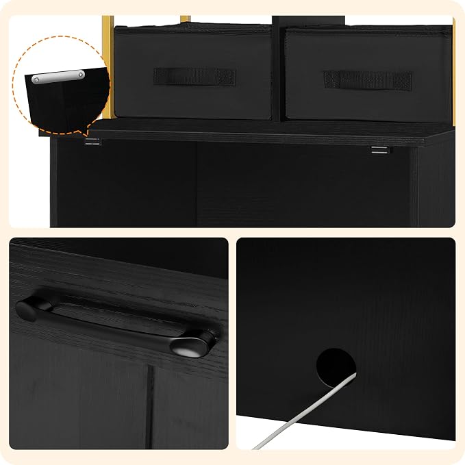 Dwanton Litter Box Enclosure with 2 Storage Shelves and 2 Drawers, 2-in-1 Hidden Cat Litter Box Enclosure Furniture with Shelf, Reversible Entrance, Washable Drawers, 50-Inch, Black+Gold - Image 8