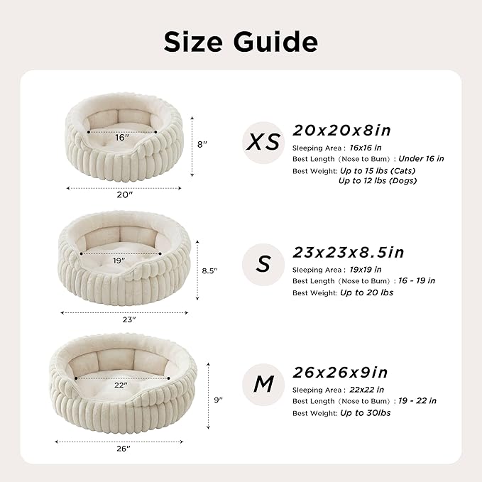 Bedsure ComfyFleece™ Washable Cute Large Cat Bed,Soft Round Puppy Bed,23in | Cozy Fluffy Plush Small Dog Bed,Donut Corduroy Cuddler Pet Beds for Indoor Big Cats,Anti-Slip Bottom,Up to 20 Lbs,Sandy Beige - Image 5
