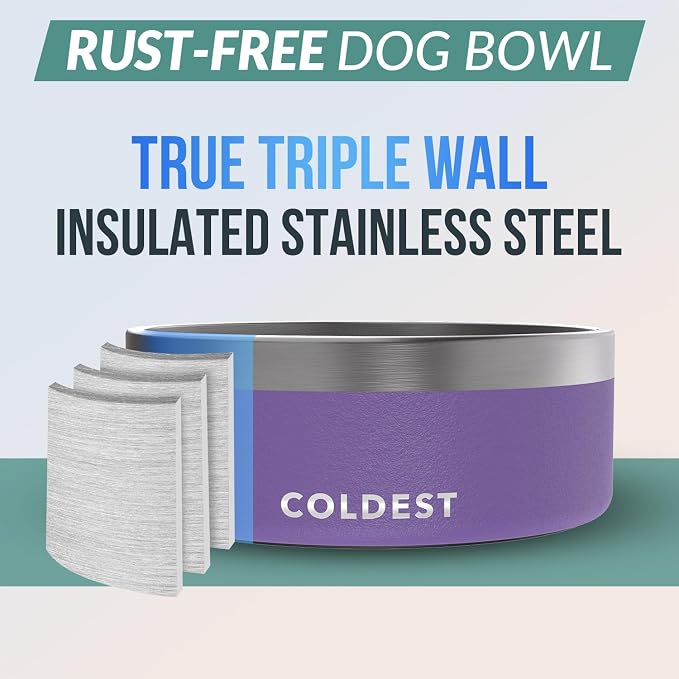 Coldest Dog Bowl - Anti Rust Metal, Non Slip, 3 Layers Insulated Stainless Steel Dog Bowls - Spill Proof & Heavy Duty - Water Bowl for Dogs, Cats & Pets, Dish Washer Safe (64 oz, Galaxy Purple) - Image 3