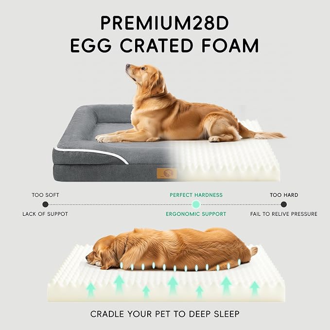 Homemate Dog Beds Large Sized Dog: 36x27 inch Orthopedic Large Dogs Bed XL Outdoor Pet Cat Bed Sofa Supplies with Toy Dogs Crate Pad Couch with Removable Washable Cover & Non-Slip Botton Dark Grey | Large Dogs Bed with Non-Slip Botton & Removable Washa... - Image 4