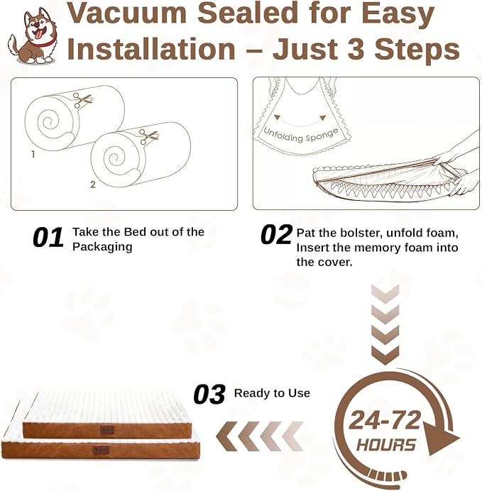Orthopedic Dog Bed for Large Dogs,Firm Egg Crate Foam,Non-Slip Bottom,Brown | Soft Plush Surface, Removable Machine Washable Cover, Ideal for Large Crates & Home, Designed for Joint Support, 35"x22"x3" - Image 9