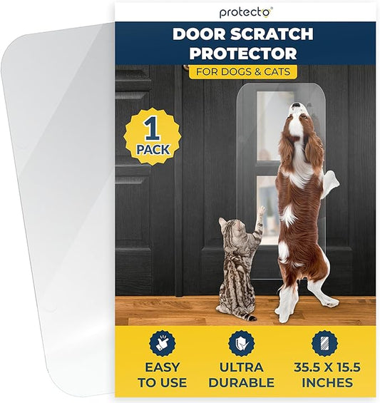 PROTECTO 1-Pack Door Protector from Dog Scratching, 35.5x15.5 - Door Guard | Clear Door Scratch Protector & Screen Door Protector for Cats, Scratch Shield - Window, Wall, Sliding Doors, Indoor Outdoor by protecto