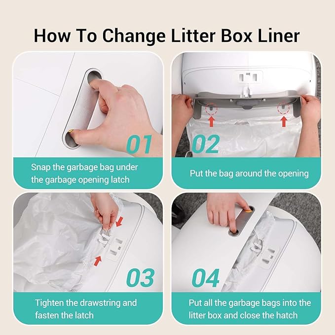 80 Count Waste Bags for Self-Cleaning Cat Litter Box, Cat Litter Box Liners | Replacement Extra Large 4 Rolls Drawstring Trash Bags for Automatic Litter, 20 x 18 Inches（4 Packs/80 Counts） - Image 2