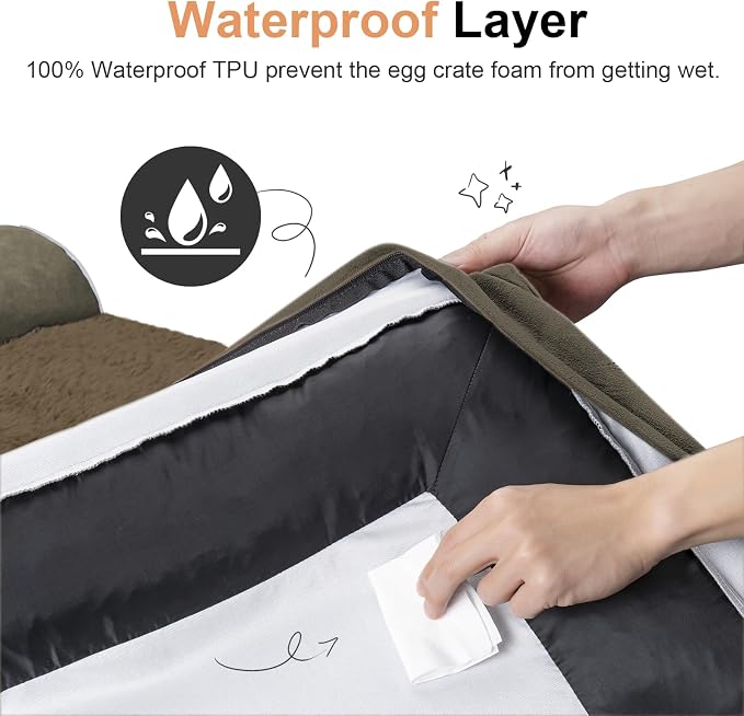 NANUYA Orthopedic Dog Bed for Jumbo Dogs, 53 x 42 Inch, Brown | Egg crate foam for joint support, 3-sided bolster pet sofa, waterproof lining, washable cover, and non-skid base - Image 4