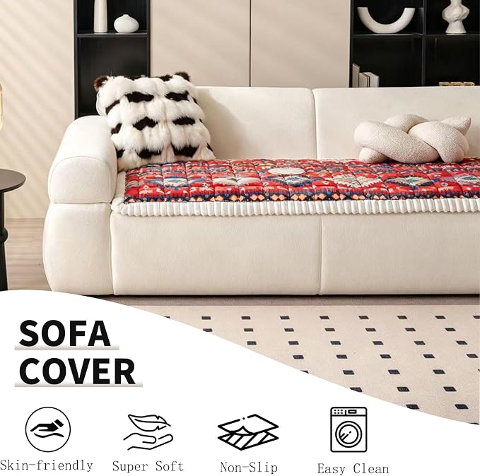 Boho Couch Cover for Pets Super Soft Sofa Covers for Cats & Dogs Washable Sofa SlipCover Furniture Couch Protector for Living Room(27" x 27", Red) - Image 5