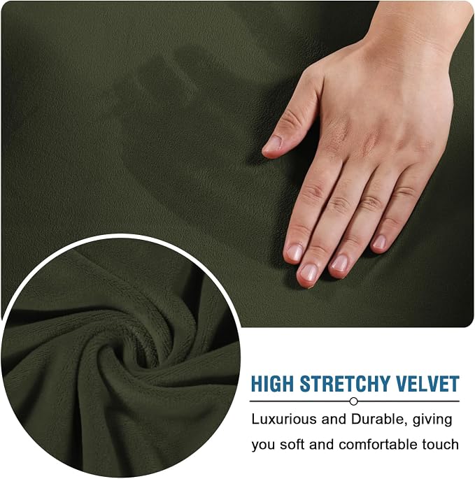 H.VERSAILTEX Modern Velvet Plush 4 Piece High Stretch Sofa Slipcover Sofa Cover Furniture Protector Form Fit Thick Velvet Sofa Cover for 3 Cushion Couch Width Up to 90 Inch (Sofa, Olive) - Image 5