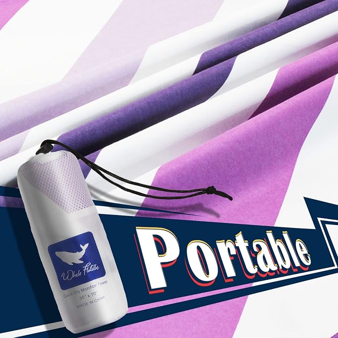 Whale Flotilla 2 Pack Quick Dry Beach Towels Oversized (35"x70"), Microfiber Sand-Free Beach Towel Set, Extra Large Compact Pool Travel Accessories, Blue and Purple - Image 9