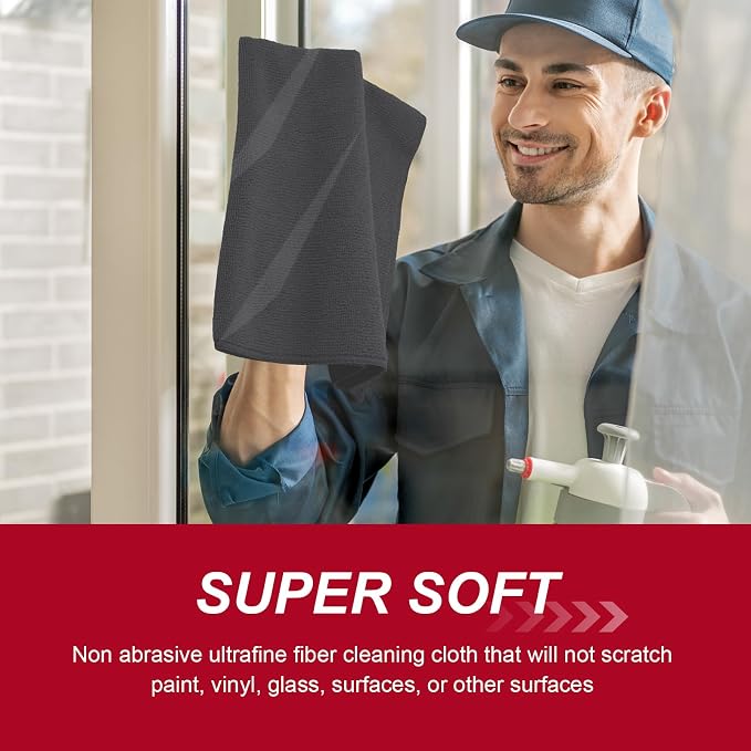 Oudain 200 Pcs Microfiber Cleaning Cloth 16x16 Inch Microfiber Towels for Car Ultra Absorbent Cleaning Rags Reusable Lint Free Streak Free Detailing Towel for Car Washing Drying Dusting (Black) - Image 4