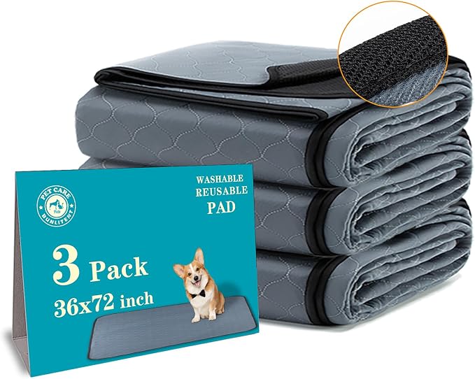 Bunlitent Washable Pee Pads for Dogs 3 Pack, 36x72, Reusable Puppy Pads, Reusable Pee Pads with Quick Dry, Anti-Slip Dog Cat Pee Pads, Whelping Pads, Dog Pen Mat by Bunlitent