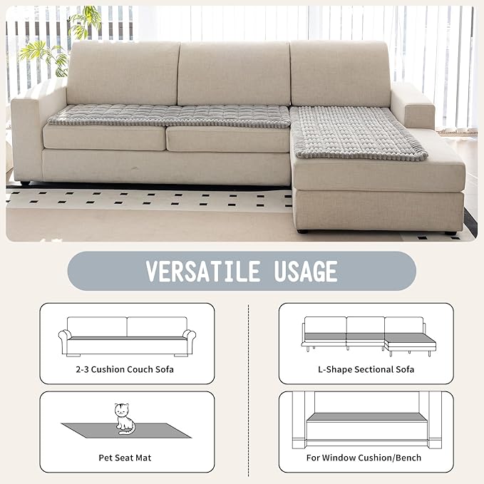Sofa Couch Cover, Sofa Covers for Dogs Washable, Non-Slip Striped Sofa Slipcovers for Sectional Sofa, Sofa Cover Furniture Protector for L Shaped(Light Grey, 27.6"x 70.9") - Image 4