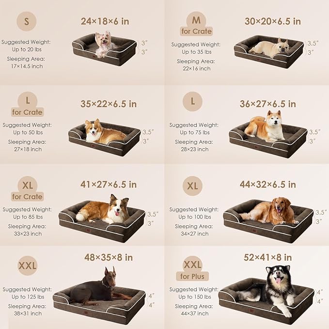 EHEYCIGA Orthopedic Dog Beds Large Sized Dog, Waterproof Washable Pet Bed | Non-Slip Bottom and Egg-Crate Memory Foam XL Dog Couch Bed with Washable Removable Cover, Brown - Image 2