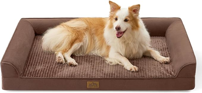 COZY KISS Orthopedic Dog Beds for Large Sized Dog, XL Bolster Pet Couch with Waterproof Lining, Egg Crate Foam Sofa for Pets Up to 100 lbs, U-Shaped, 44x32x7 inch, Brown by COZYKISS
