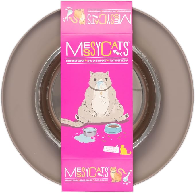 Messy Cats Single Silicone Feeder, Stainless Bowl, 1.75 Cup, Grey | Non-Slip Silicone Cat Feeding Station With Removable Stainless Steel Saucer Bowl For Food Or Water - Image 4