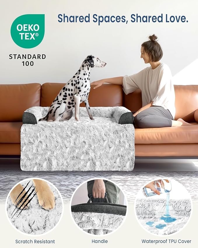 Calming Extra Large Dog Bed for Couch, 53 x 39.3 inch Removable Couch Cover for Dogs Washable, Non-Slip Fluffy Plush Dog Sofa Mat for Furniture Protector - Grey - Image 3