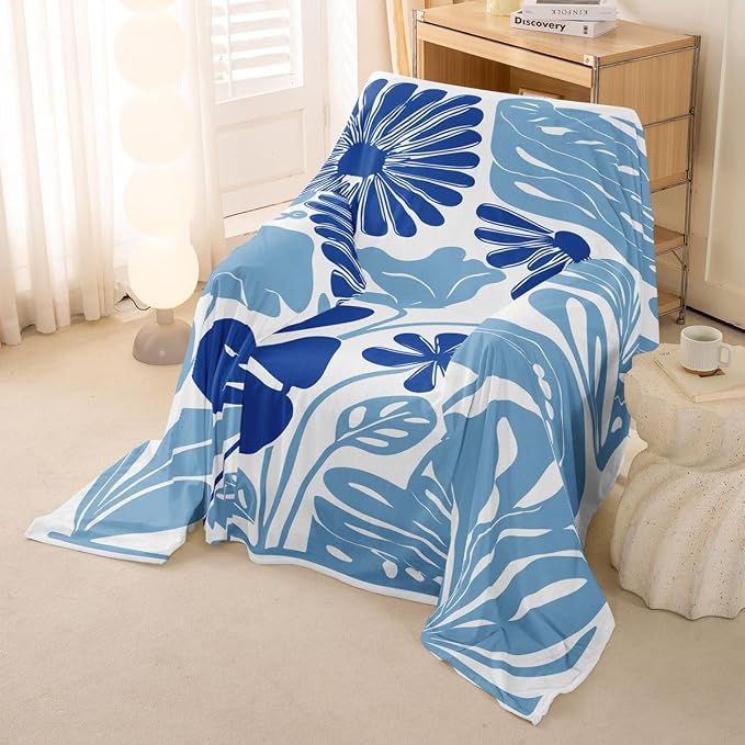 Erosebridal Abstract Blue Flower Couch Cover Boho Floral Sofa Cover Retro Vintage Aesthetic Couch Protector for Women Adult Modern Minimalist 70S Washable Non Slip Sofa Slipcover, 71" X 91" - Image 4