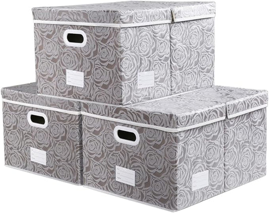 PRANDOM Extra Large Collapsible Storage Boxes with Lids Fabric Decorative Storage Bins Cubes Organizer Baskets with Cover Handles Divider for Bedroom Closet Living Room 19.6x15.7x11.8 Inch 3 Pack by Prandom