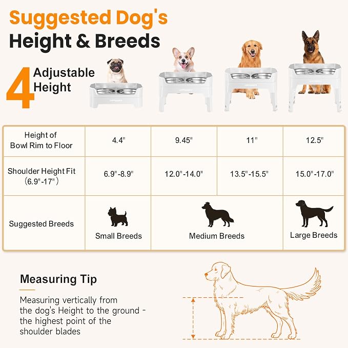 URPOWER Elevated Dog Bowls, 3-in-1 Double Deck Raised Dog Bowl Stand | 4 Height Adjustable Raised Stand with 2 Stainless Steel Food Bowls & Licking Plate for Small, Medium & Large Dogs - Image 8