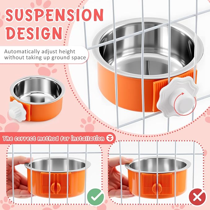 LemonRoad 12 Pcs Dog Crate Water Bowl Bulk No Spill Hanging for Kennel Removable Stainless Steel Puppy Food Water Feeding Bowls Cage Coop Cup for Dogs Cats Rabbits Birds Ferret(Mixed Style) - Image 4