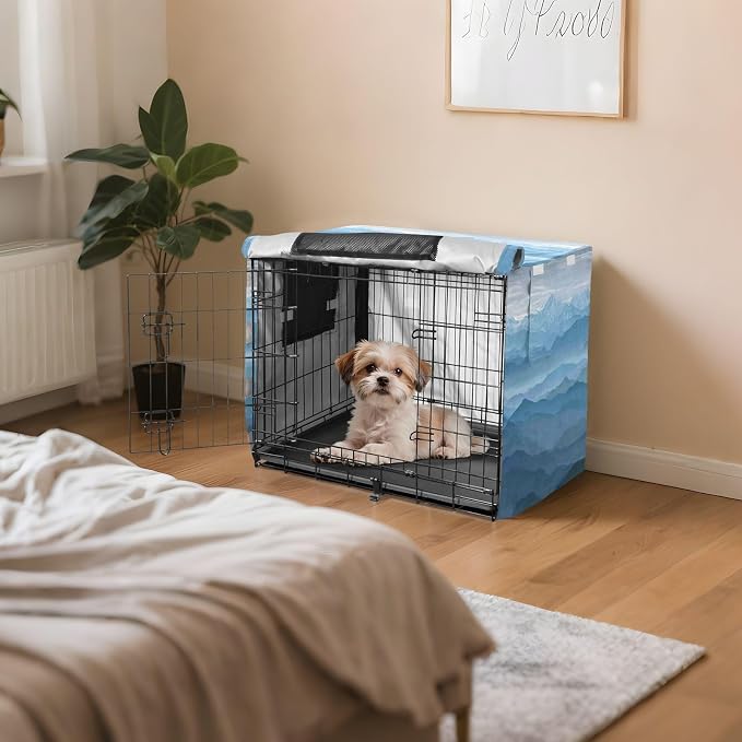 Dog Crate Cover Kennel Cover for Dog Cages Breathable for Wire Cage Indoor Outdoor Grey and Blue Mountains - Image 7