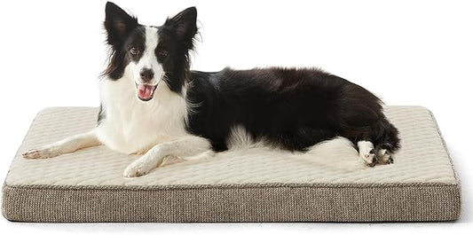 JOEJOY Orthopedic Dog Bed for Large Dogs, Washable Dog Crate Bed Large Sized with Removable Cover, Egg Memory Foam Big Pet Beds, Beige, 35"x22" by JOEJOY
