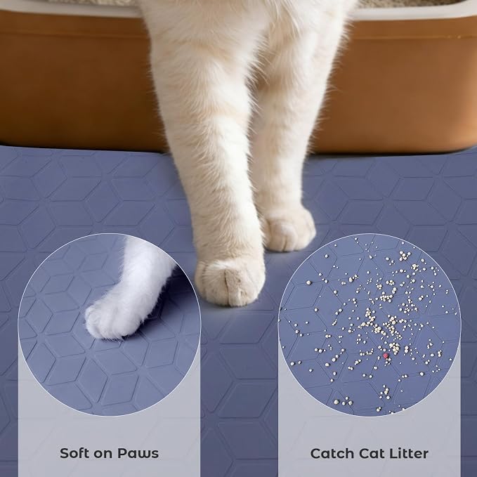 47" x 35" Extra Large Cat Litter Mat, Heavy Duty Waterproof Litter Box Floor Mat for Multiple Cats, Jumbo Silicone Pad Traps Litter & Liquid, Machine Washable for Easy Cleaning, Grey - Image 4