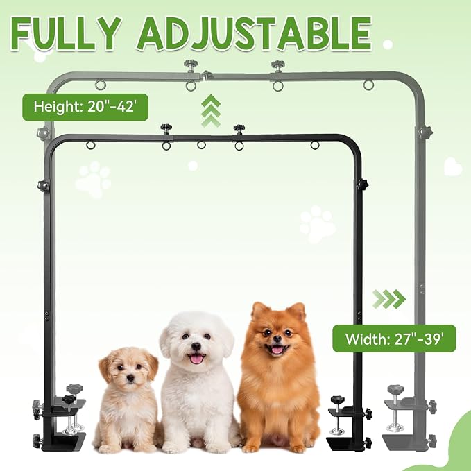 Adjustable Dog Grooming Stand for Table: 42" Height & 27"-39" Width, Includes Hammock & 2 No-Sit Nooses, Heavy-Duty Dog Grooming Arm for Bathing Nail Trimming Drying Cutting Cats & Dogs at Home - Image 4