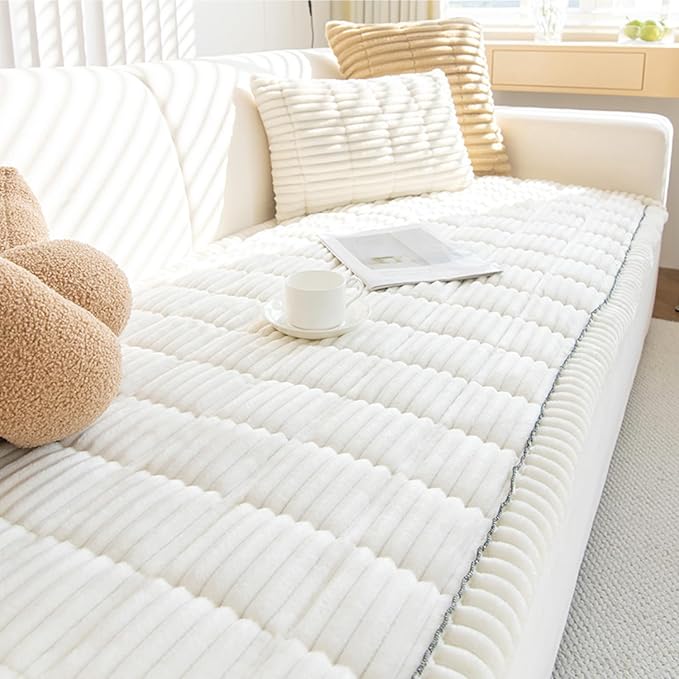 Pet Couch Cover Dogs Washable Non-Slip Couch Protector Fuzzy Cat Sofa Covers for 3 Cushion Sofa Pet Friendly Couch Protector Dog Mat for Couches and Sofas White, 27.6 x 70.9 by productmakeyourlifebetter