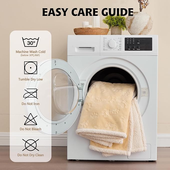 Qeils Pet Blankets for Cats - Waterproof Cat Blanket Washable - Sherpa Fleece Puppy Blanket, Soft Plush Reversible Throw Protector for Bed Couch Car Sofa, 40"X50", Khaki - Image 7